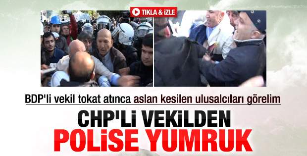 CHP'li vekil Mahmut Tanal'dan polise yumruk İZLE