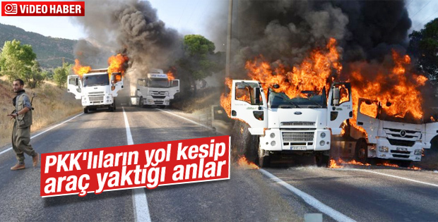 PKK’lı teröristlerin araçları yakma anı kamerada