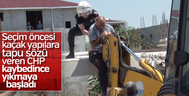 Kaçak yapıların yıkımı sırasında gerginlik
