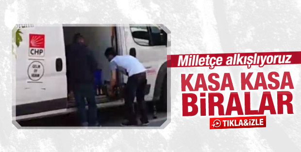 CHP'nin seçim minibüsünde kasa kasa biralar