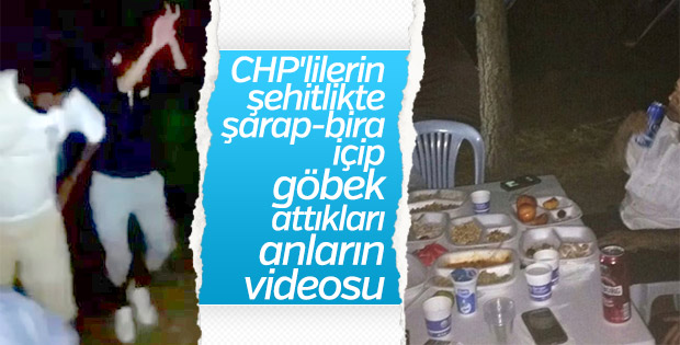 CHP'liler şehitlikte şarap içti göbek attı