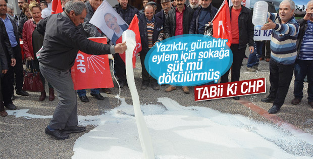 Balıkesir'de CHP'liler kilolarca sütü yere döktü