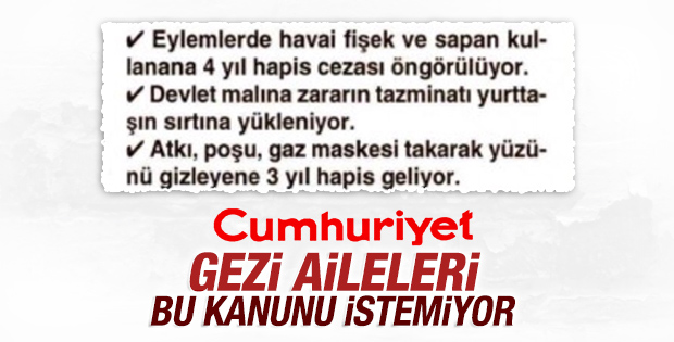 Cumhuriyet: Gezi aileleri İç Güvenlik Paketi'nden rahatsız