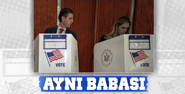Trump'ın oğlu da oy kullanırken eşine baktı