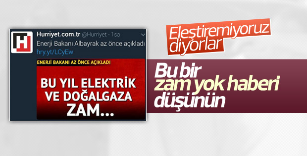 Hürriyet'in elektrik ve doğalgaza zam yok haberi