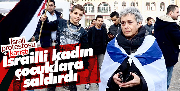 İsrailli kadın Hollanda'daki İsrail protestosunu bastı
