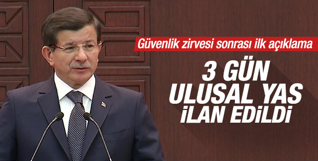 Davutoğlu: 3 günlük ulusal yas ilan edildi