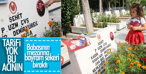 Minik Lara şehit babasına bayram şekeri götürdü