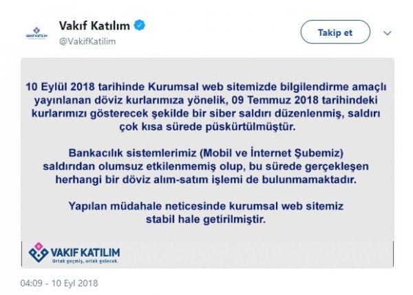 Vakıf Katılım Bankası'na siber saldırı