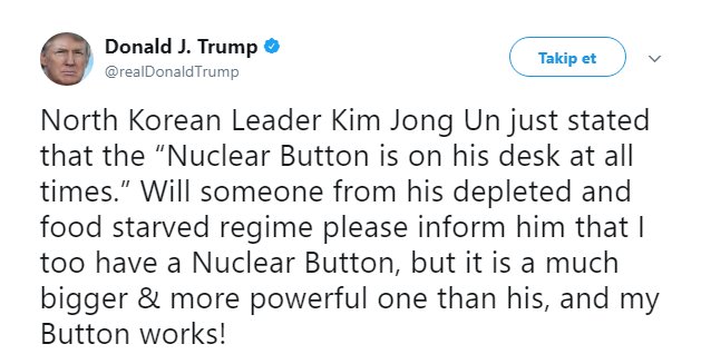 Trump'tan Kim'e nükleer silah butonu mesajı