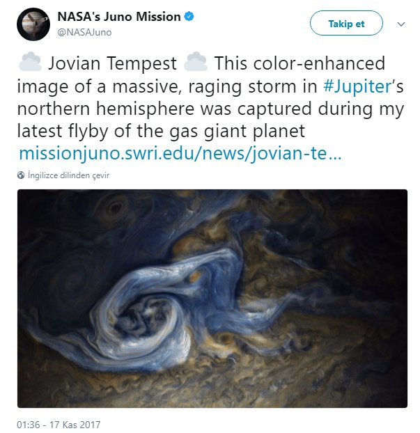 Jüpiter'deki dev fırtına görüntüledi