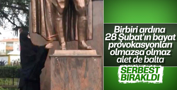 Atatürk heykeline saldıran kadın serbest bırakıldı