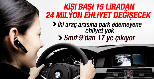Türkiye'de 24 milyon ehliyet 15 liraya değişecek