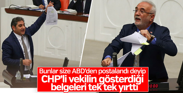 AK Partili Elitaş CHP'nin Man Adası belgelerini kürsüde yırttı