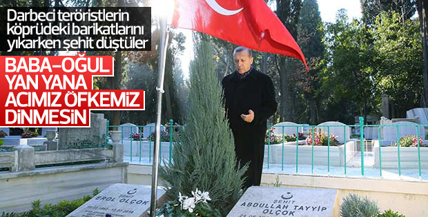 Erdoğan'dan şehit Erol Olçok ve oğlunun mezarına ziyaret