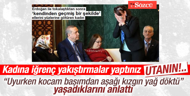 Erdoğan'la tokalaştıktan sonra elini yüzüne süren kadın