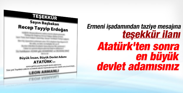 Ermeni işadamı Erdoğan için Hürriyet'e ilan verdi