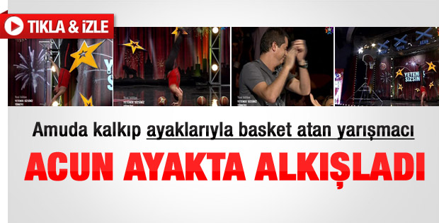 Amuda kalkıp basket atan yarışmacı - Video