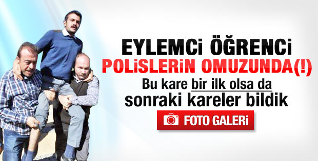 Protestocu öğrenciler polisin omuzunda - Galeri