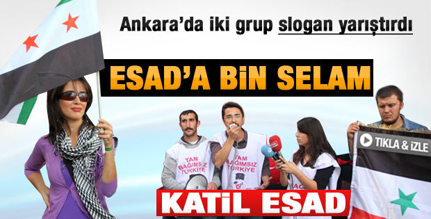 Ankara'da Esad yanlıları ve karşıtlarının slogan yarışı