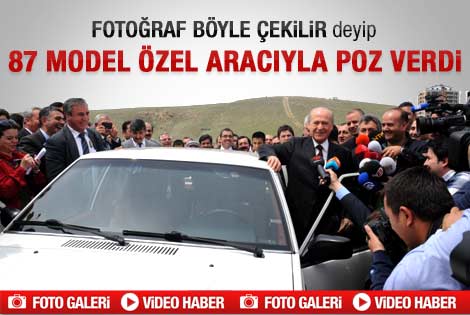 Bahçeli açılışa 1987 model arabasıyla geldi