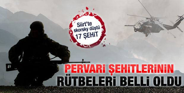 Pervari'de düşen helikopterdeki askerlerin rütbeleri