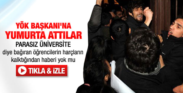 Boğaziçi'nde YÖK Başkanı'na yumurtalı protesto