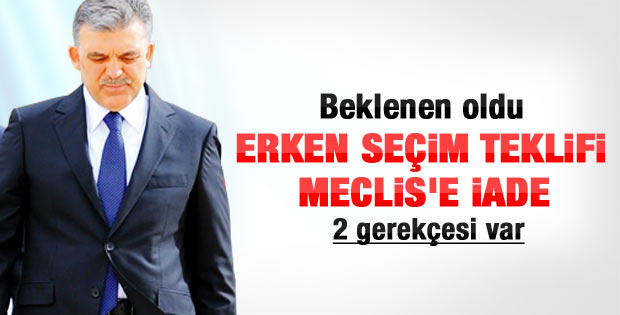 Gül yerel seçim yasasını TBMM'ye iade etti