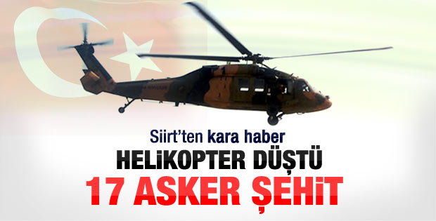 Siirt Pervari'de askeri helikopter düştü: 17 şehit