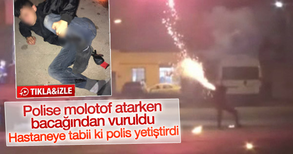 Polise molotof atarken vuruldu