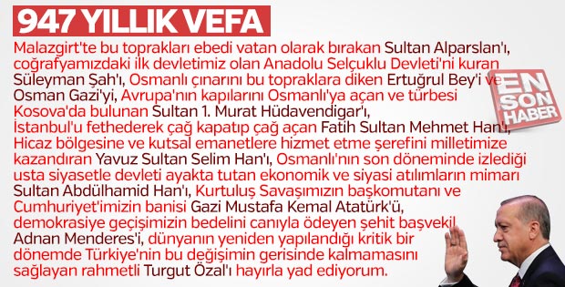 Başkan Erdoğan'dan ecdada saygı