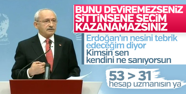 Kemal Kılıçdaroğlu, Erdoğan'ı tebrik etmeyecek