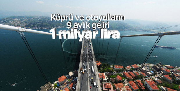Köprü ve otoyolların 9 aylık geliri 1 milyar lirayı geçti