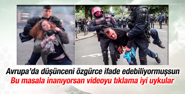Fransız polisi eylemcileri tekme tokat dövdü