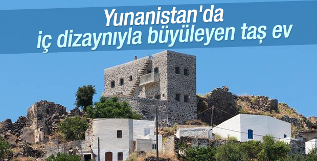 Yunanistan'da iç dizaynıyla büyüleyen taş ev