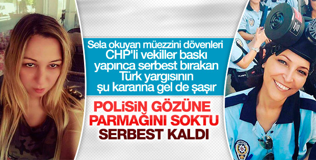 Kadın polise tokat atıp gözüne parmağını soktu