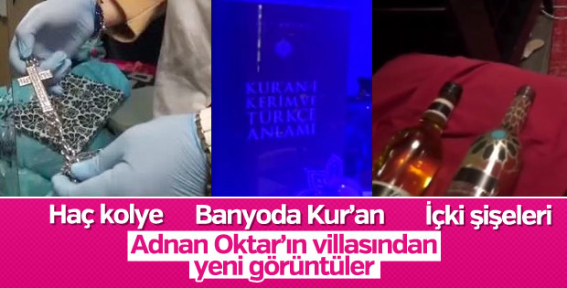 Adnan Oktar'ın villasından yeni görüntüler: Haç, Kur'an