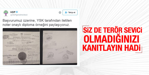 YSK gönderdi HDP Erdoğan'ın diplomasını paylaştı