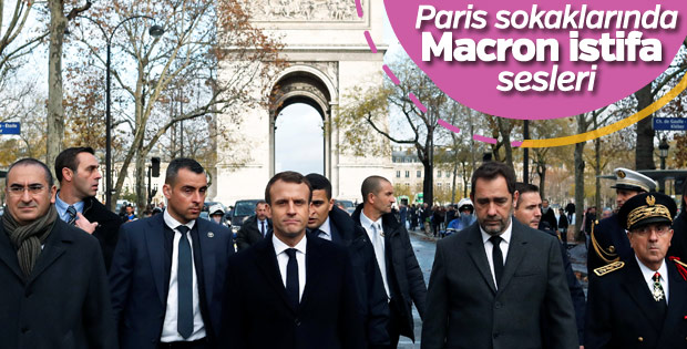 Macron Paris'te protestoların gerçekleştiği yere gitti