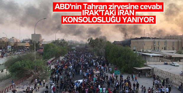 Basra'da göstericiler İran Başkonsolosluğu'nu yaktı