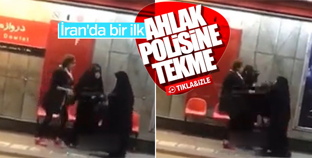 Örtünmesini isteyen ahlak polisine tekme attı