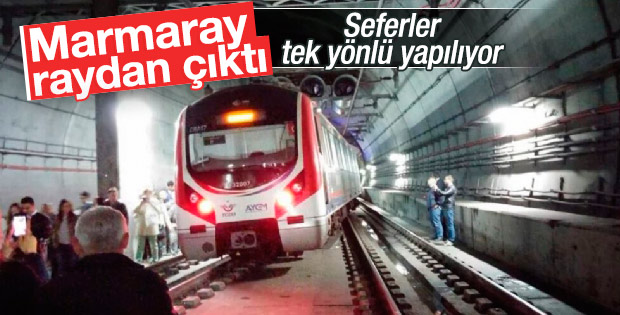 Marmaray treni raydan çıktı