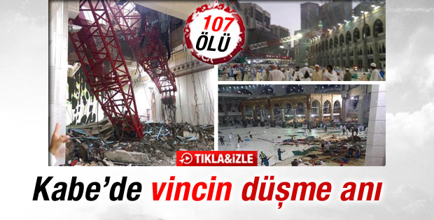 Kabe'de vinç kazası İZLE
