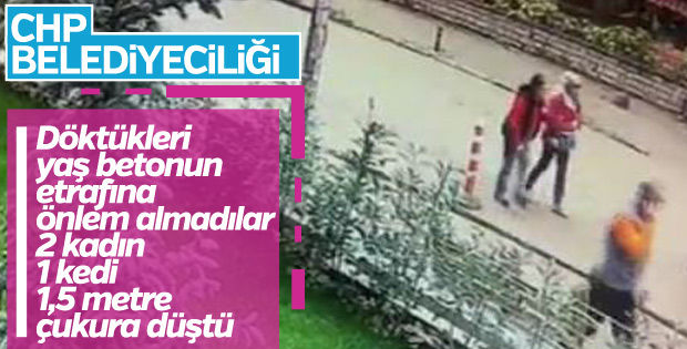 Kadıköy'de önlem alınmayan betona 2 kişi ve 1 kedi düştü