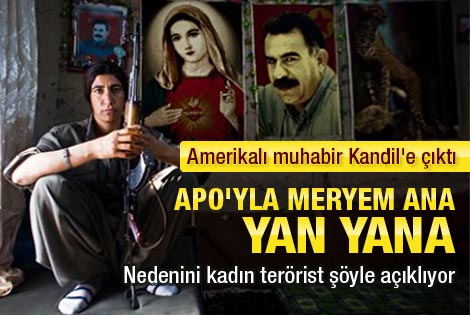Kandil'de APO posteri yanında Meryem Ana posteri