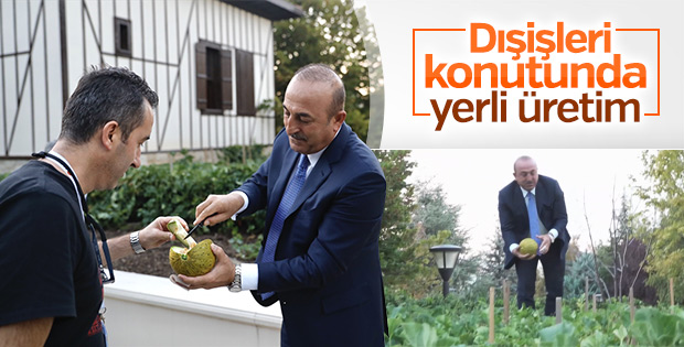 Çavuşoğlu yetiştirdiği kavunları ikram etti