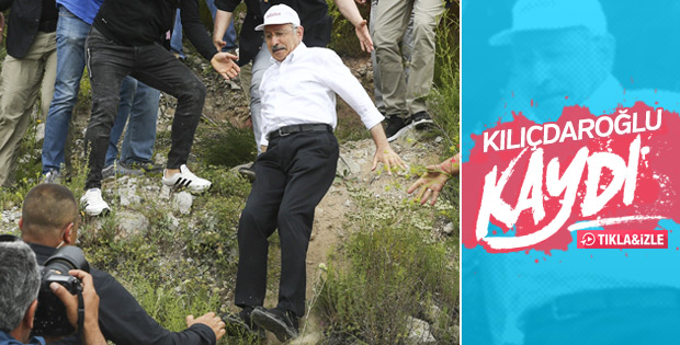 Yola inmek isteyen Kılıçdaroğlu kayarak düştü VİDEO