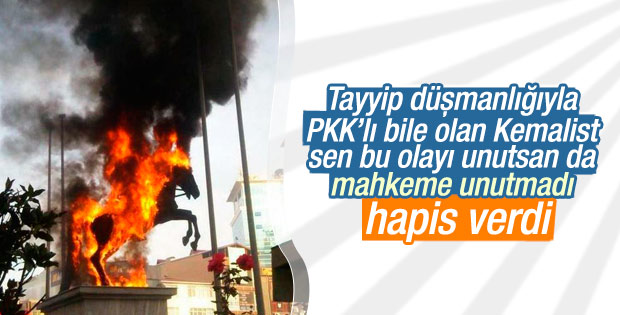 Atatürk heykelini yakanlara 1 yıl 3 ay hapis