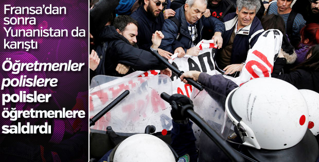 Yunanistan'da öğretmenlerden olaylı gösteri
