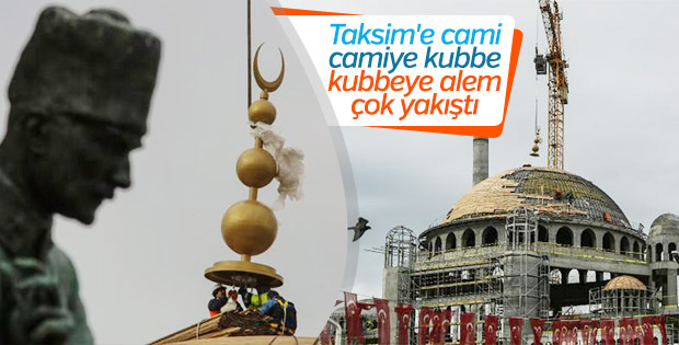 Taksim Camii'nin alemi yerleştirildi
